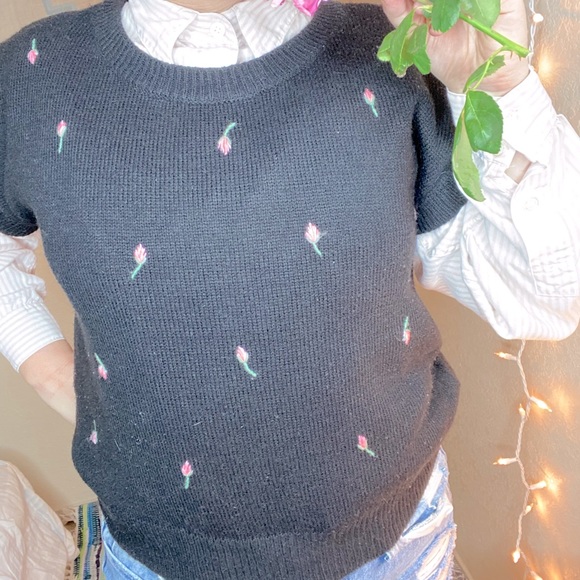 Sweet Vintage Rosebud Sweater Vest Cap Sleeve - Picture 5 of 6